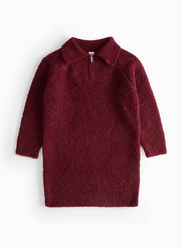 Burgundy Zip Detail Knitted Jumper Dress 11 years